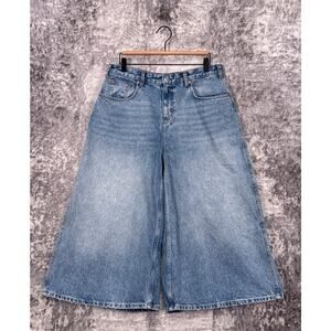 Free People Jeans 31 Womens High Top Wide Crop Medium Wash Denim
